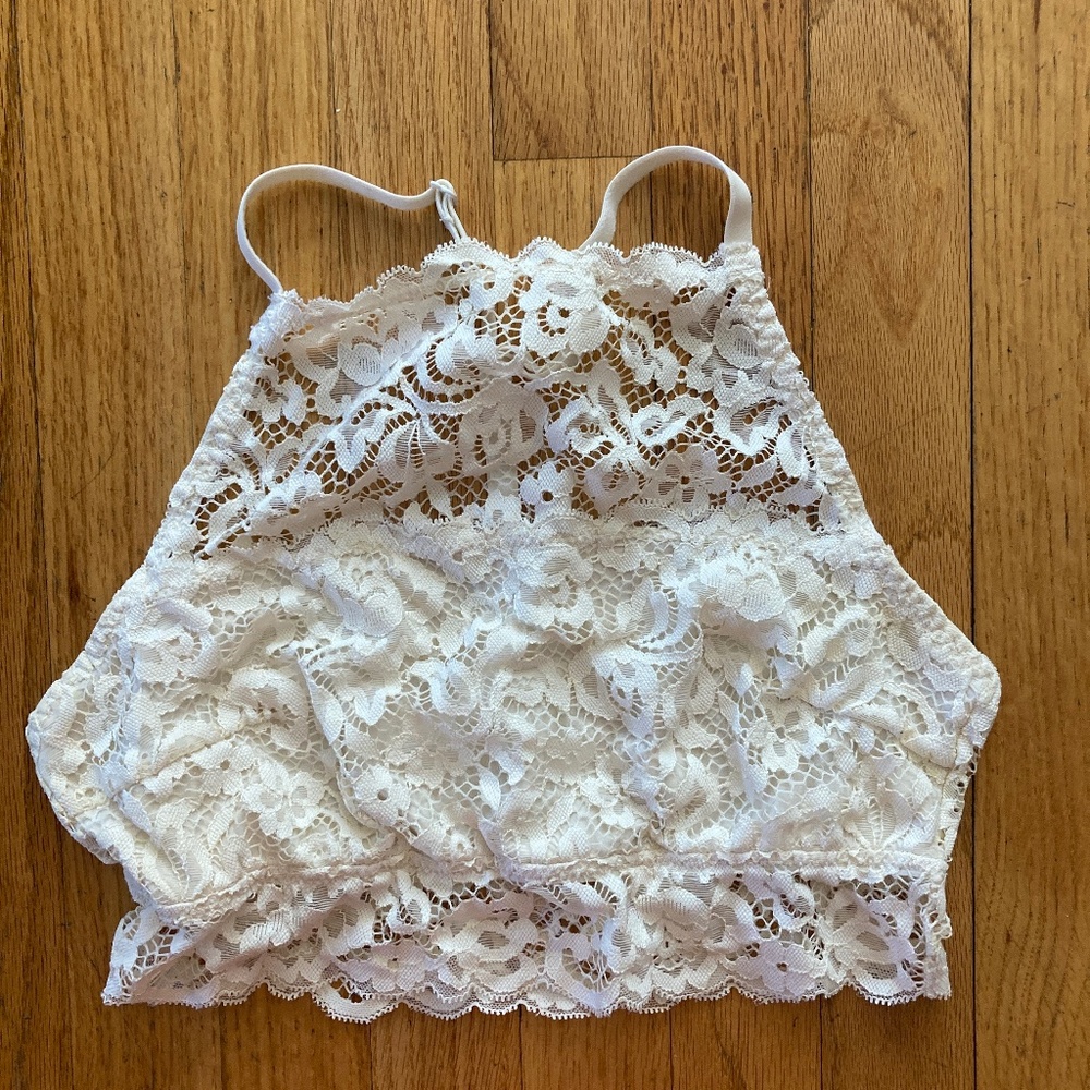 Cream Lace Bralette with T-back, Cropped, Target, Possible Size Small